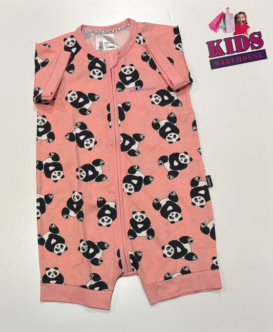 Bonds Wondersuit Pink, Panda Print Jumpsuit Size 2