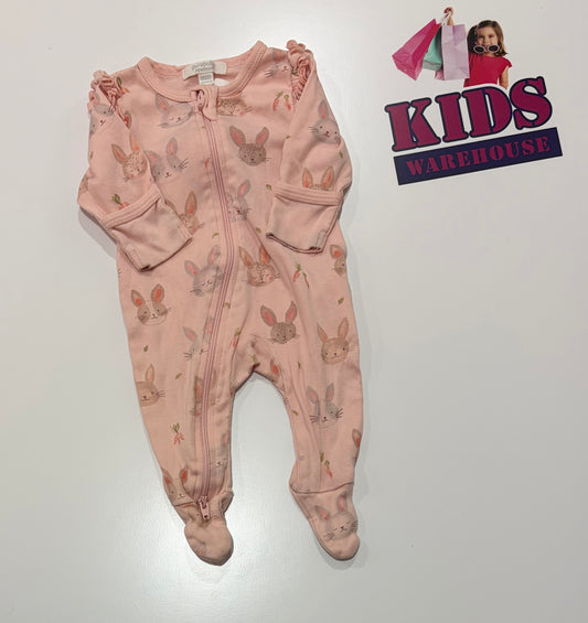 Purebaby Pink, Rabbit Print Jumpsuit Size 0000