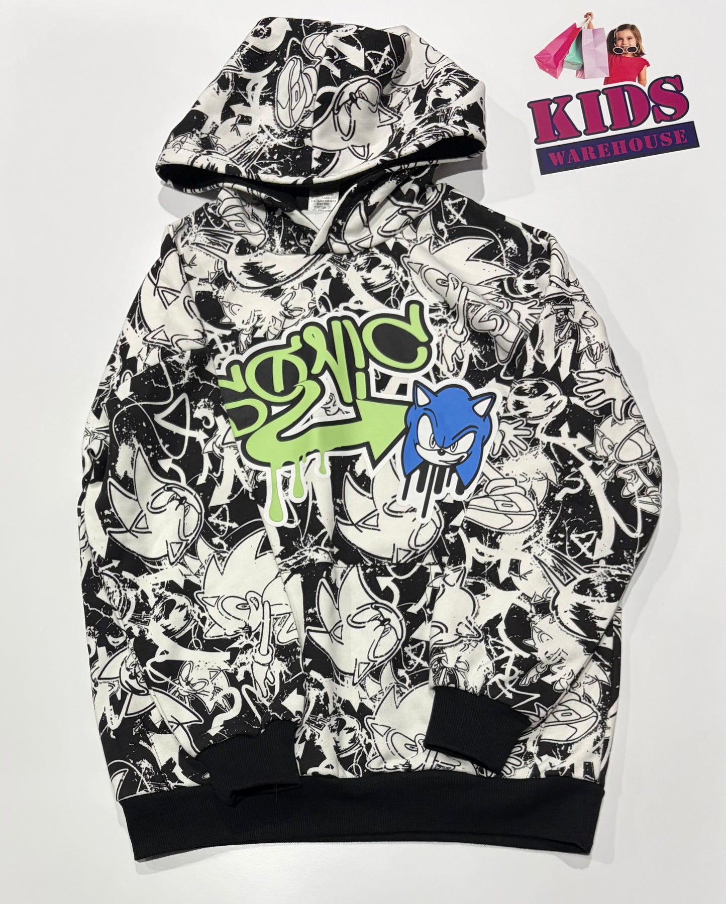 Sonic White, Black Character Print Hoodie Size 10