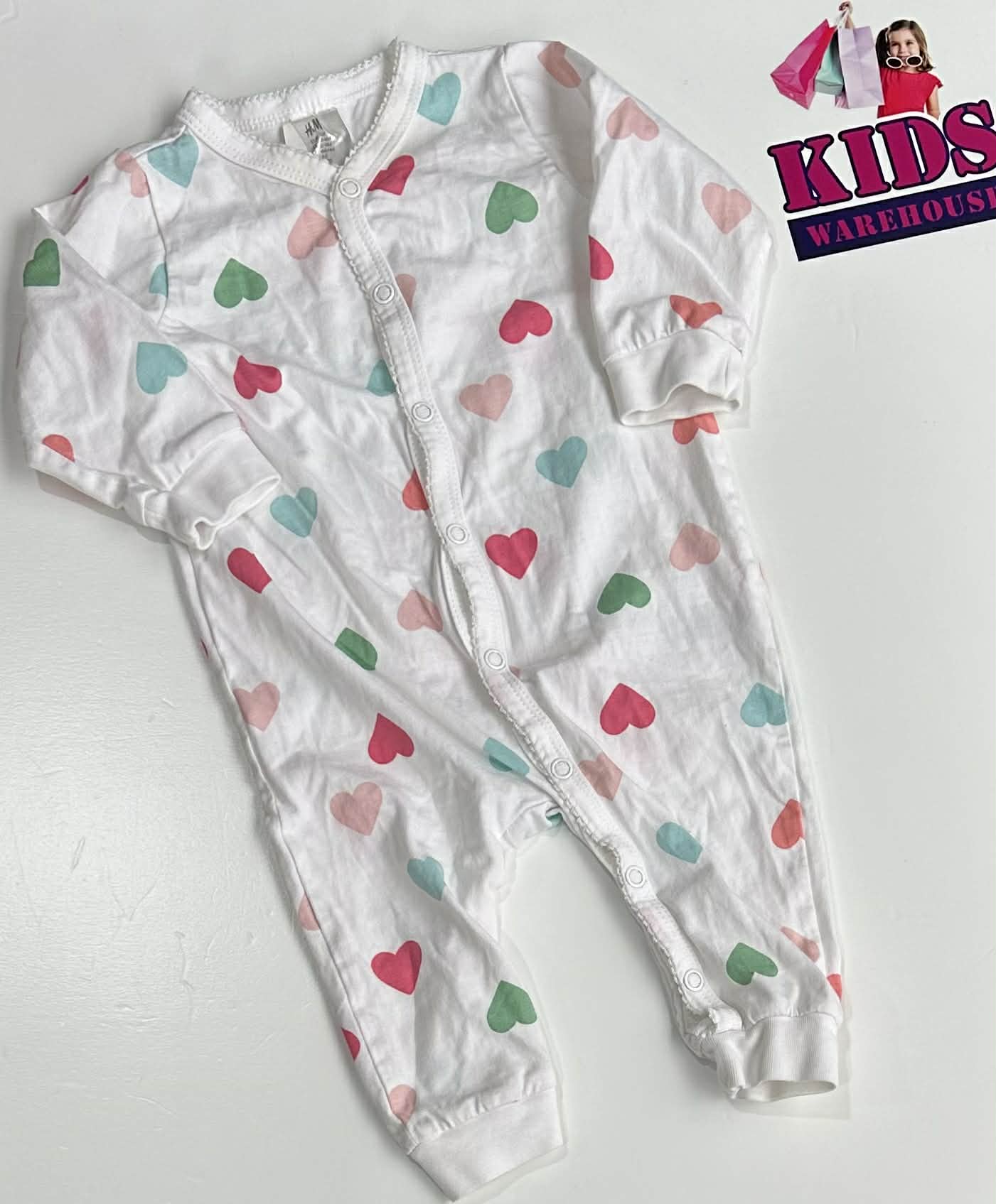 H&M White Jumpsuit With Heart Pattern Size 000
