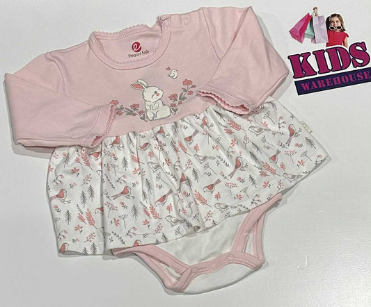 Elegant Kids Pink & White Bodysuit With Tutu & Pink Bird Pattern Size 0