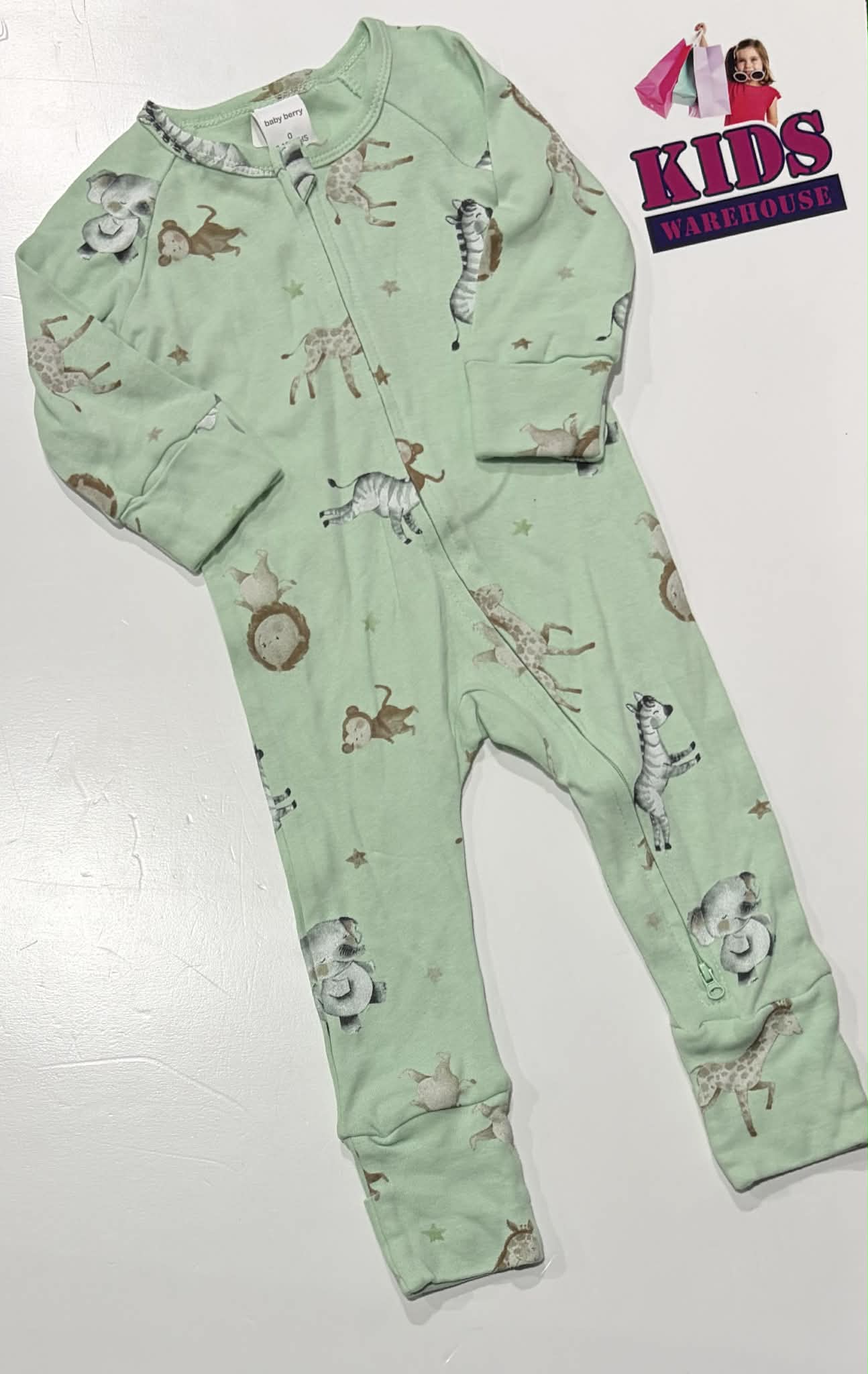 Baby Berry Green Jumpsuit With Monkey Pattern Size 0