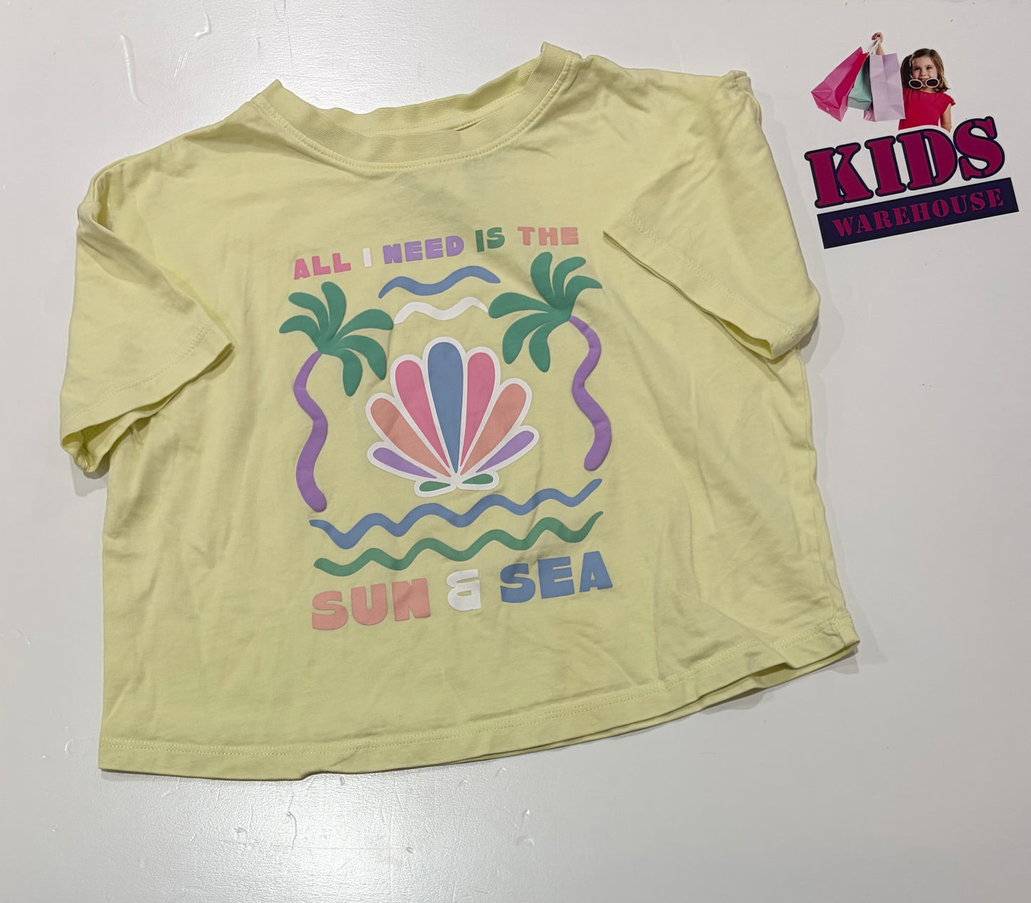 Yellow All I Need Is The Sun & Sea Print Top Size 4