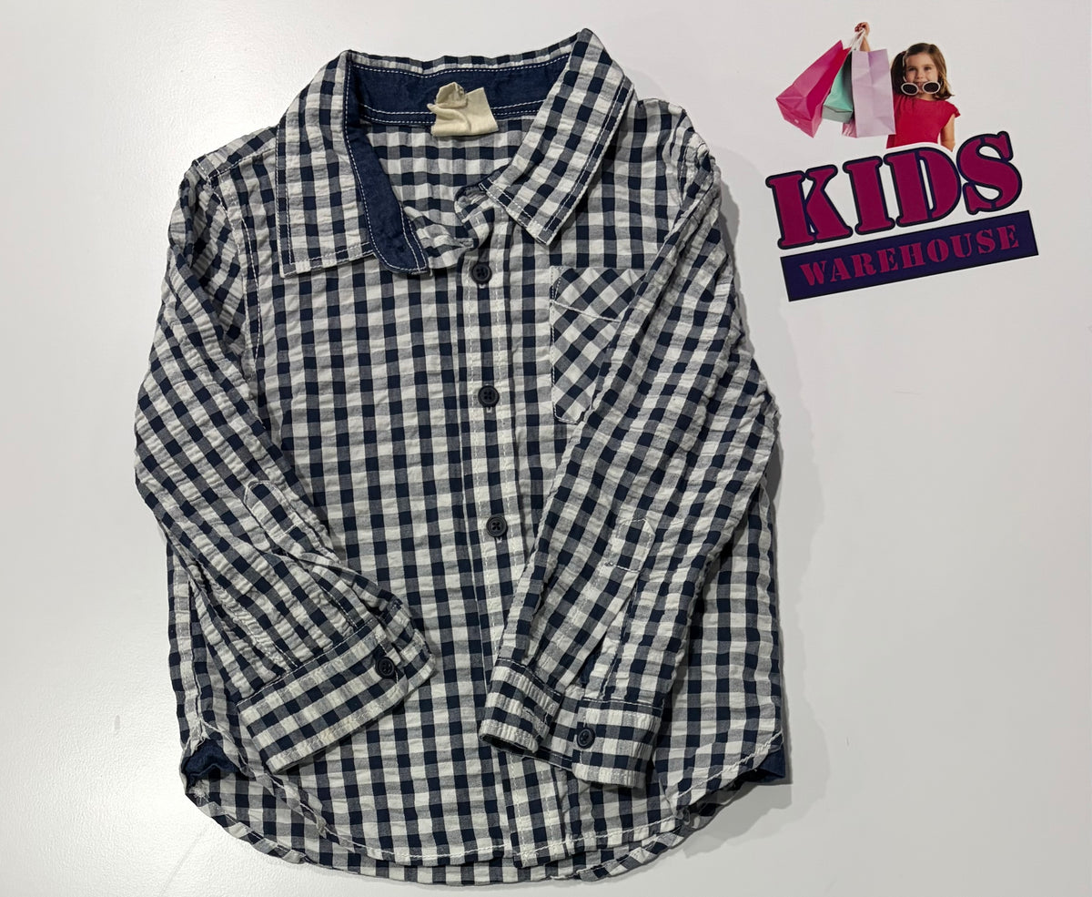Cotton On Blue, White Check Print Top Size 3