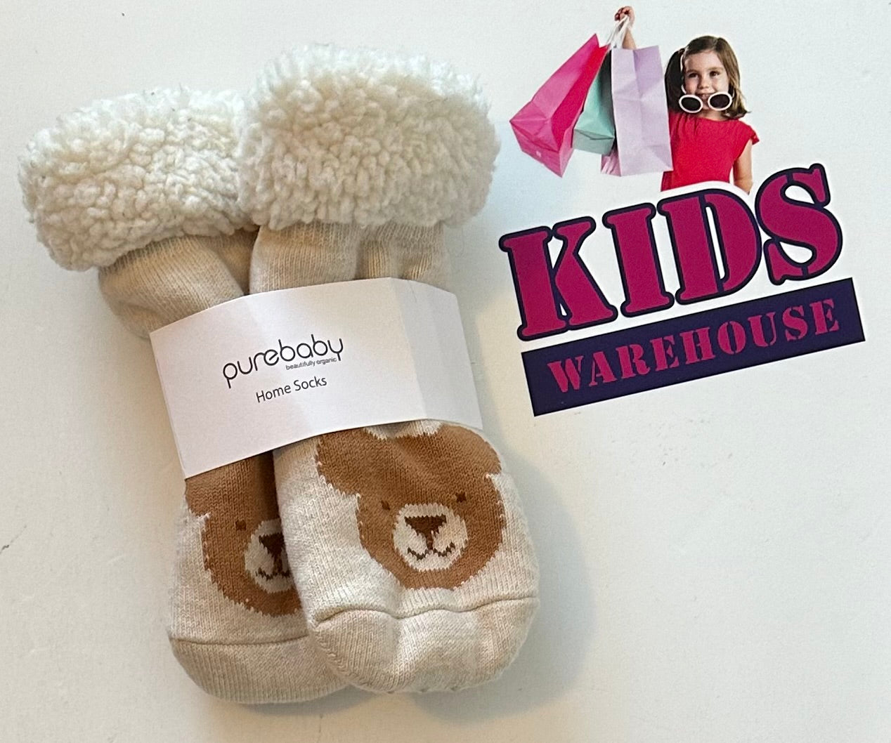 New Purebaby Home Socks Bear Size 2-5 RRP $24.95