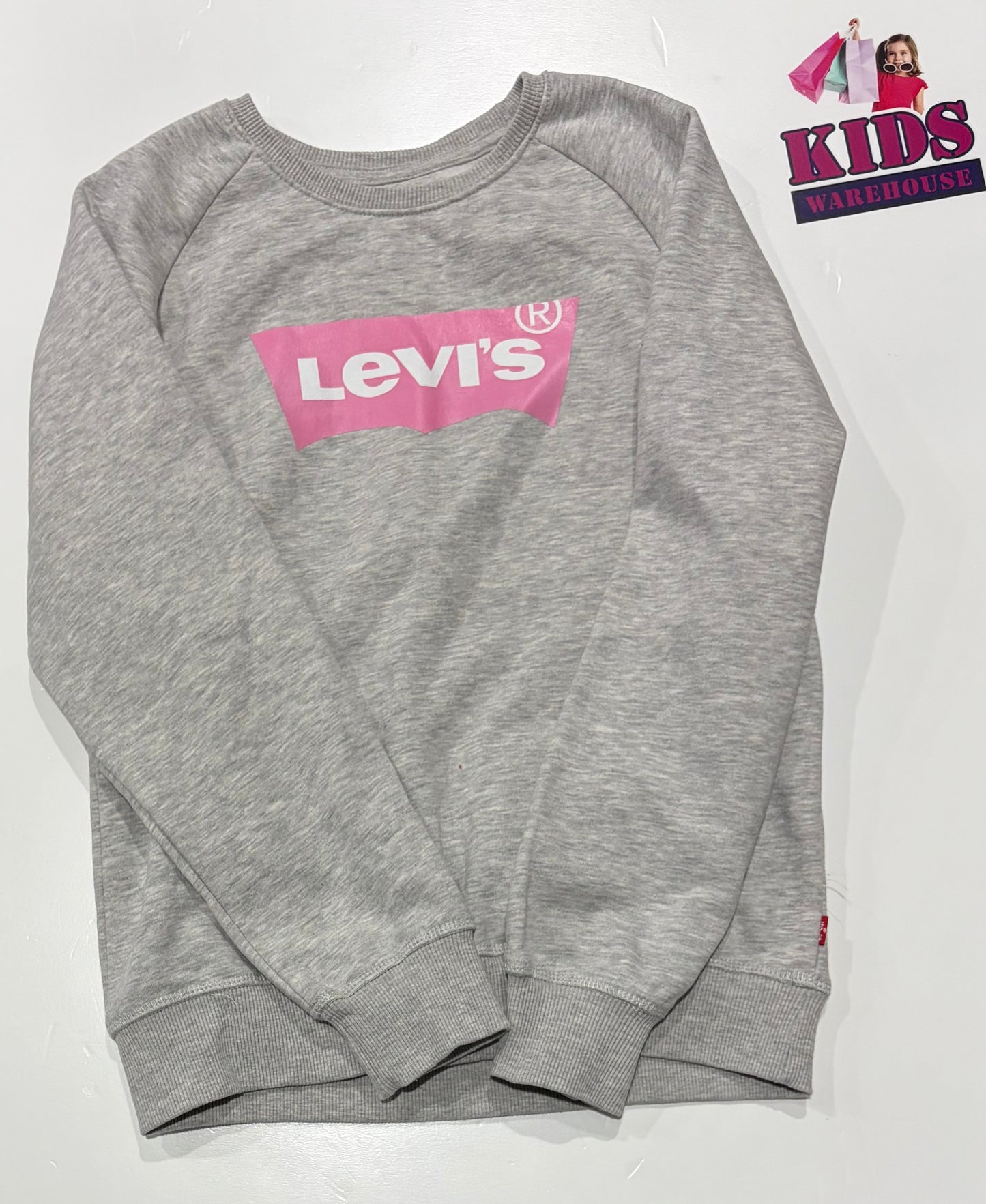 Levi's Grey, Pink Logo Print Sweater Size 14
