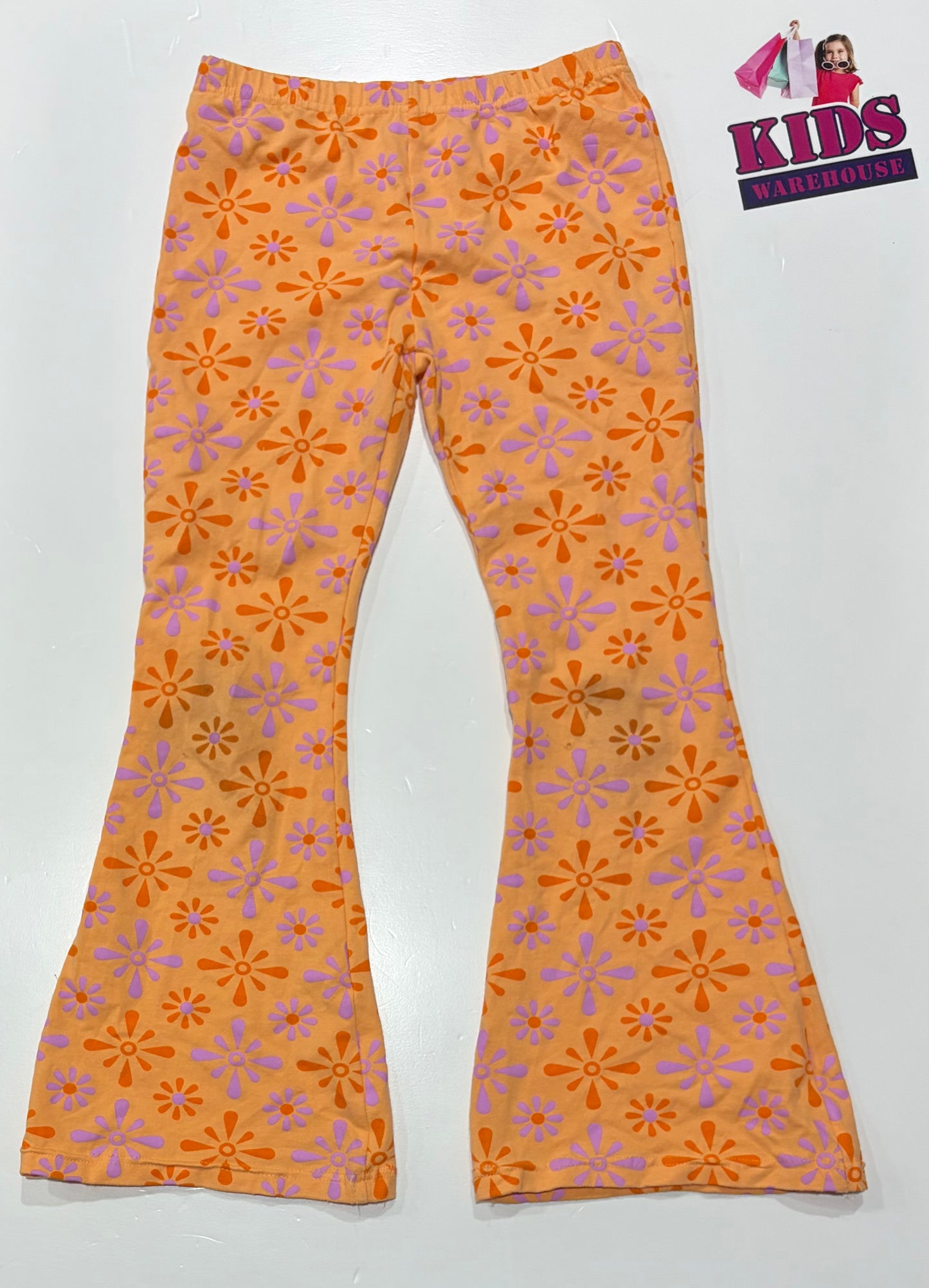 Mini Mango Yellow, Floral Print Flared Pants Size 10