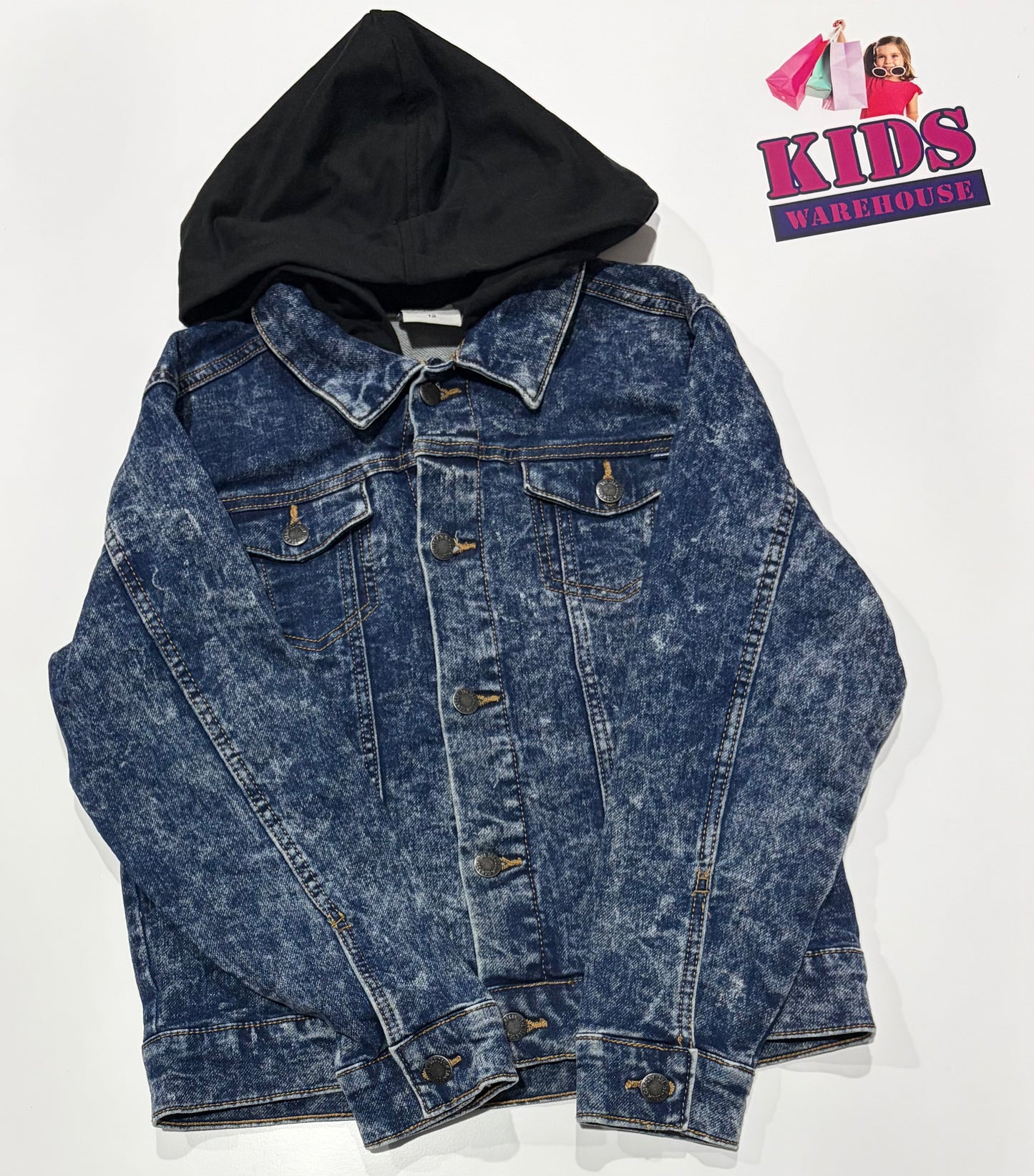 1964 Denim Washed Denim, Black Hooded Jacket Size 12