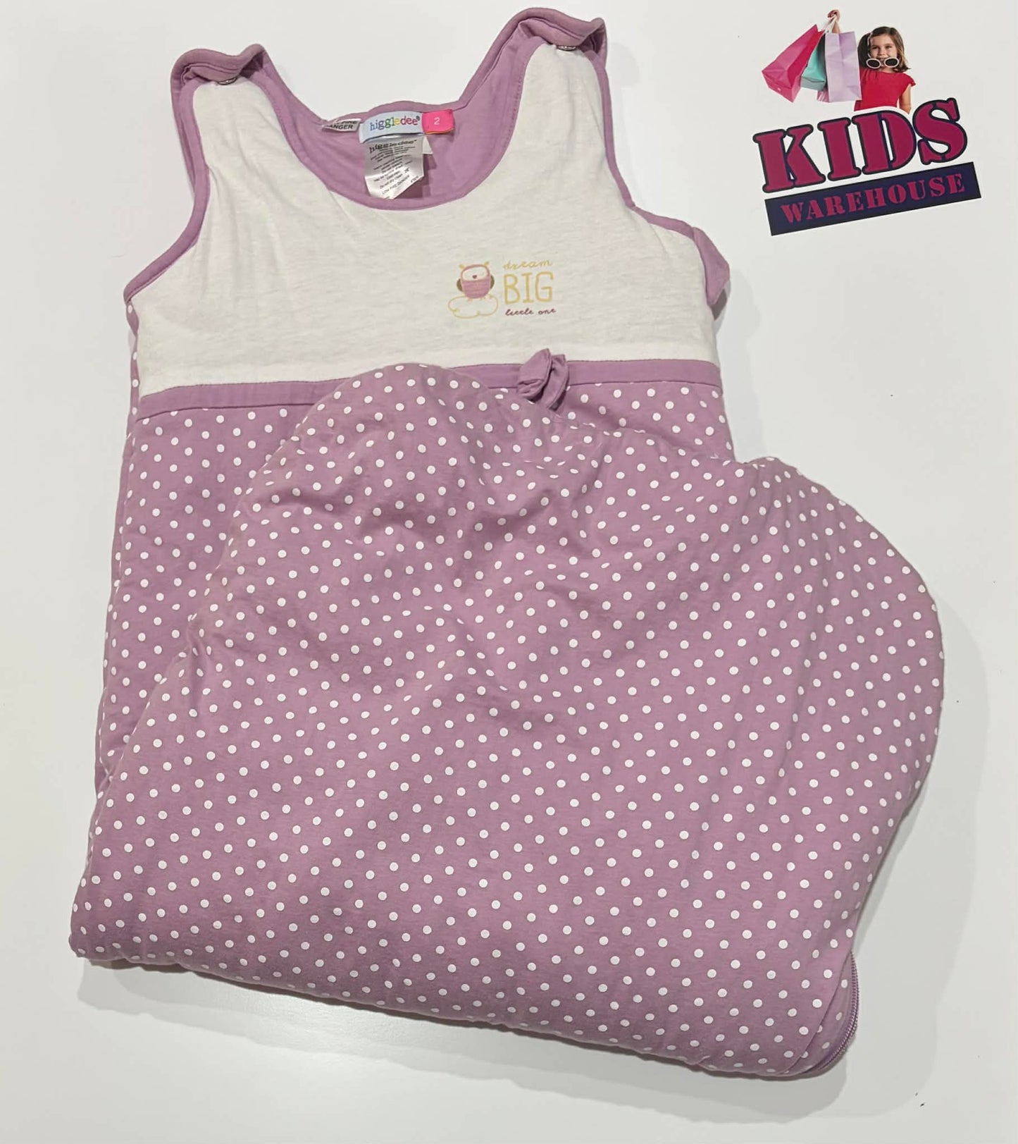 Higgledee Purple, White Polka Dot Size 2