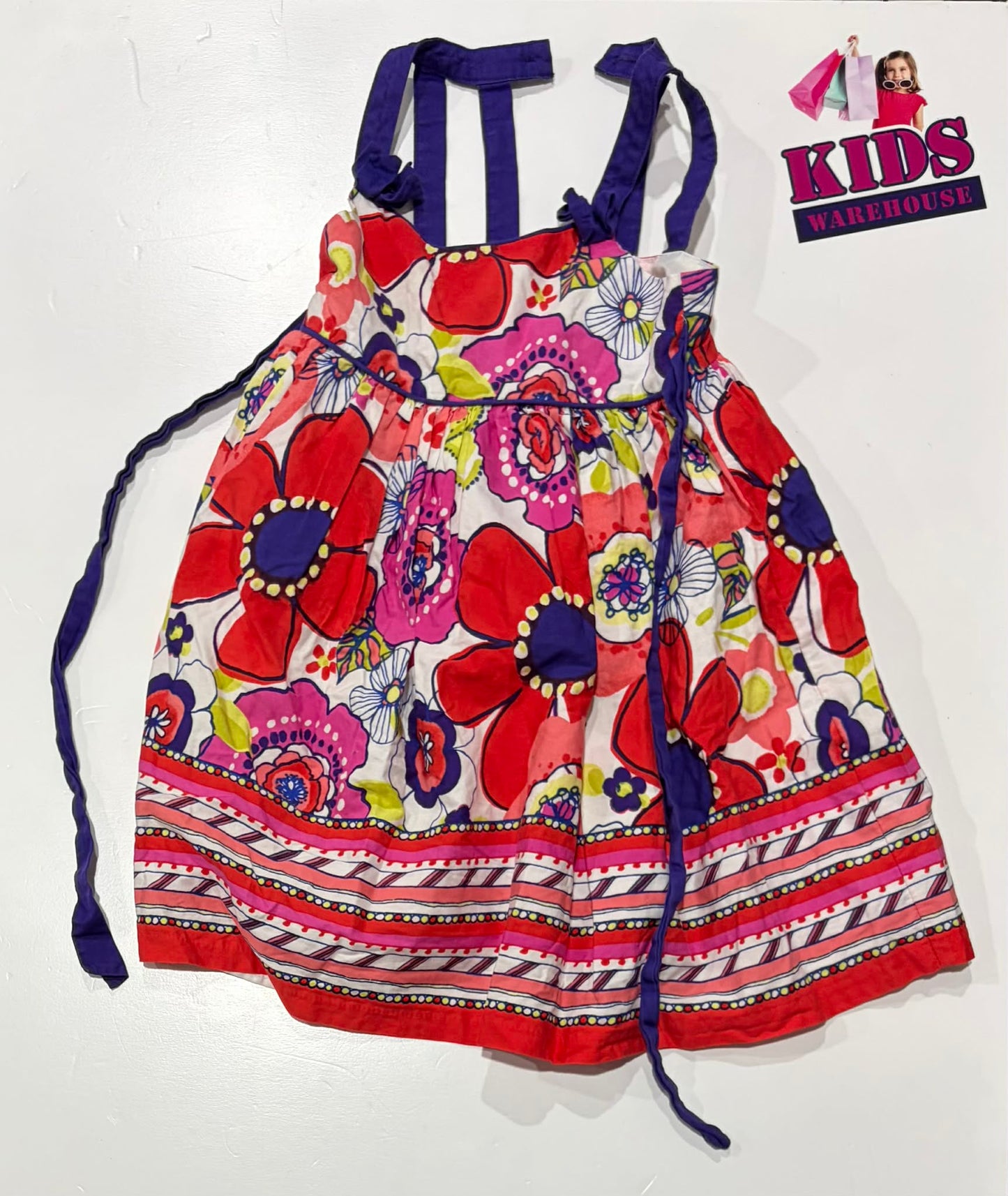 Bonnie Jean Red & Purple Flower Pattern Dress Size 3