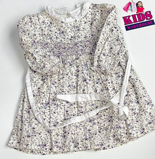 Aurora Royal White Dress With Purple Flower Pattern Size 3