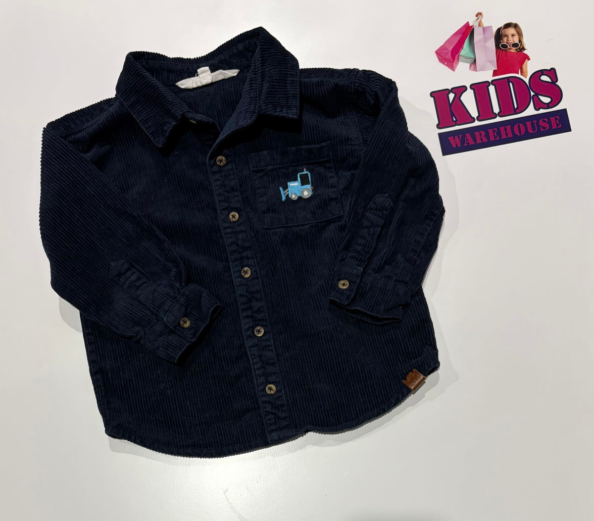 Milkshake Navy Corduroy, Blue Tractor Print Jacket Size 3