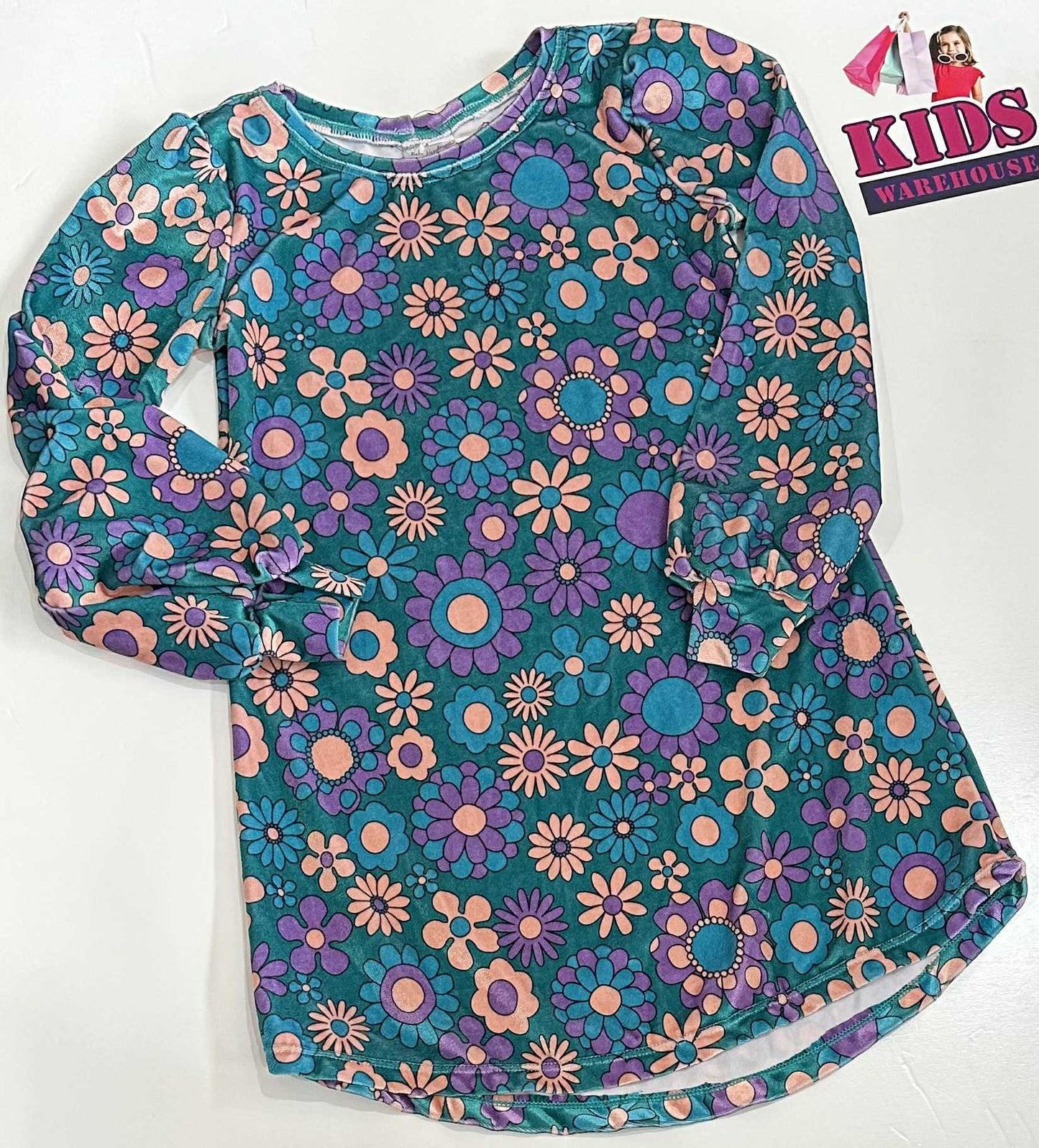 Babe Handmade Green Dress With Flower Pattern Size 6