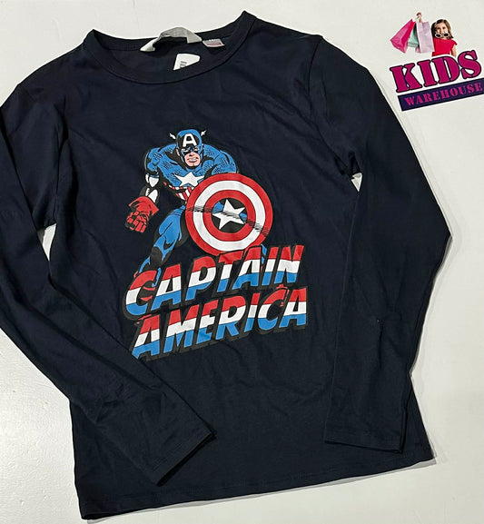 H&M Black Long Sleeve Top With Caption America Print Size 9-10