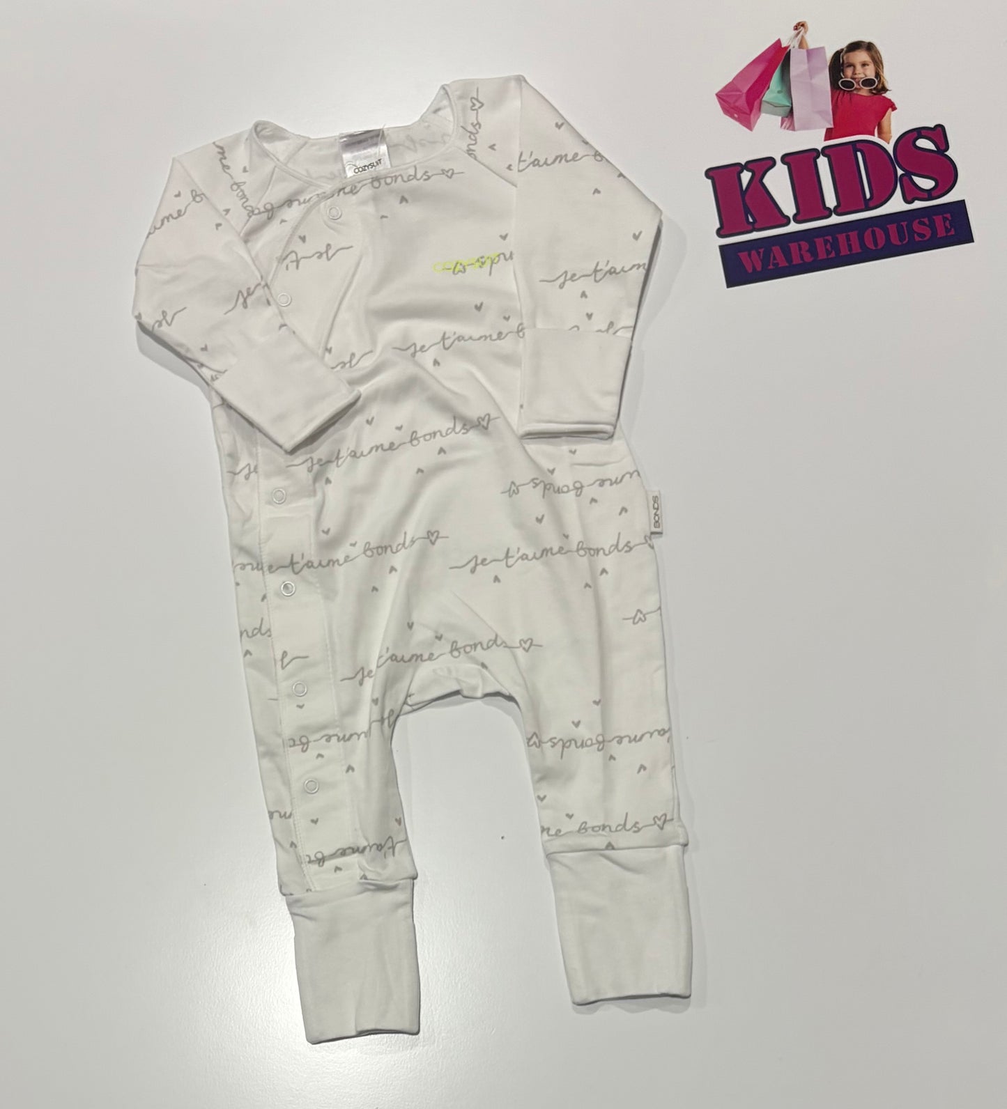 Bonds White, Logo Print Cozysuit Size 000