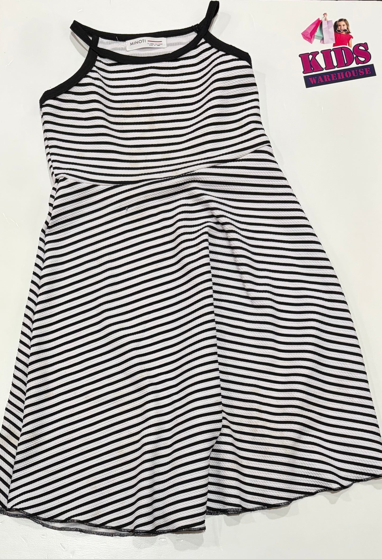 Minoti Black, White Striped Dress Size 12