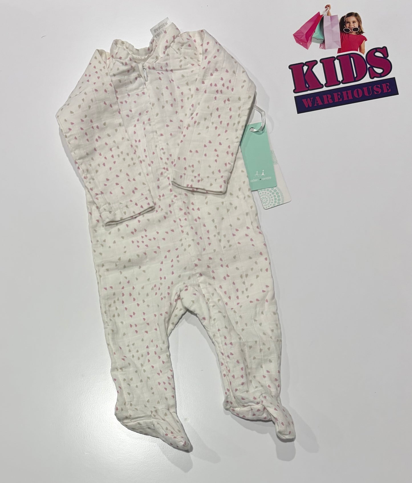 Aden + Anais White, Pink Polka Heart Print Jumpsuit Size 00