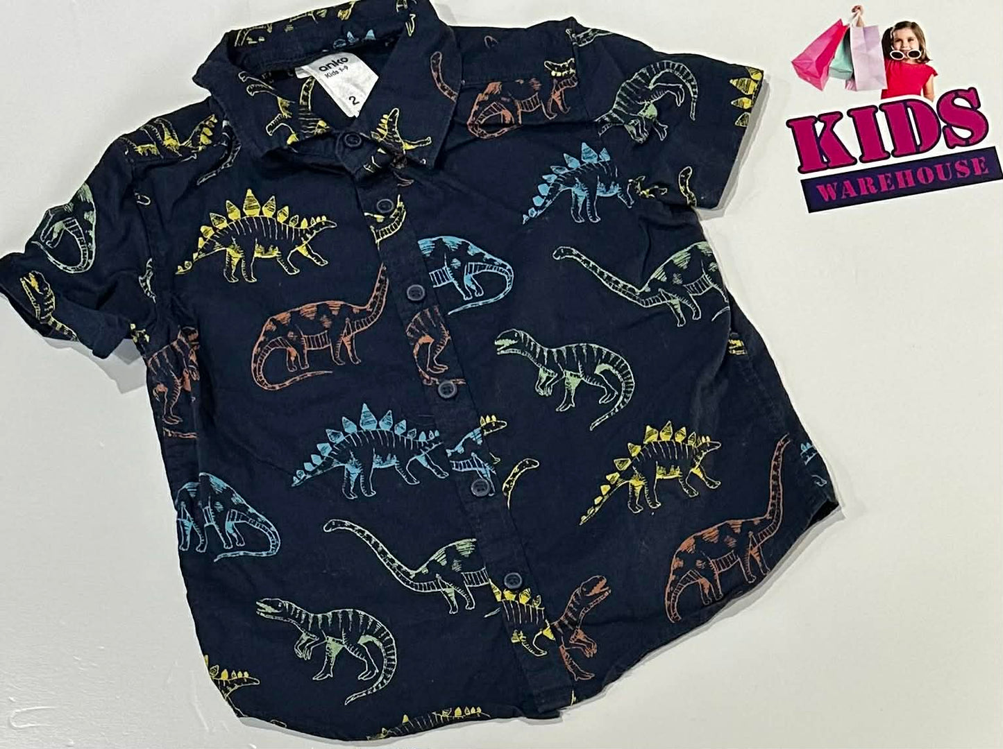 Anko Dark Blue Top With Dinosaur Pattern Size 2