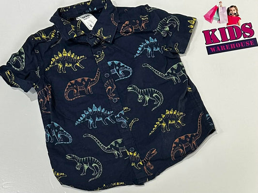 Anko Dark Blue Top With Dinosaur Pattern Size 2
