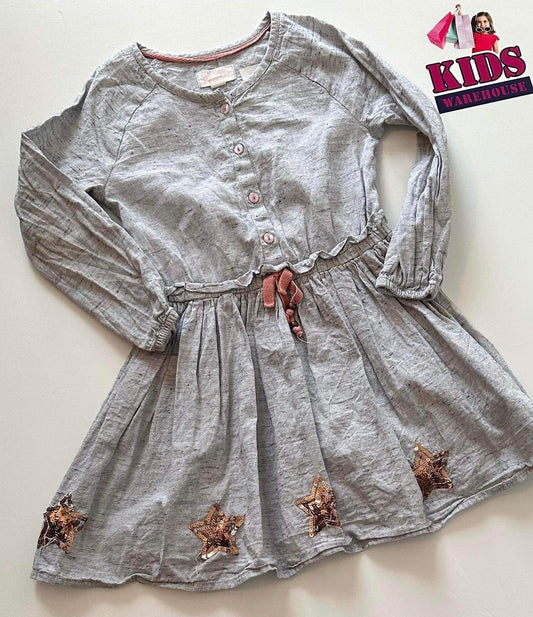 Pumpkin Patch Grey Long Sleeve Dress with Rose Gold Star Trim Size 4