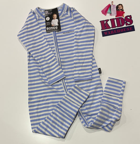 Not Used Bonds Wondersuit Blue, White Stripe Print Jumpsuit Size 2