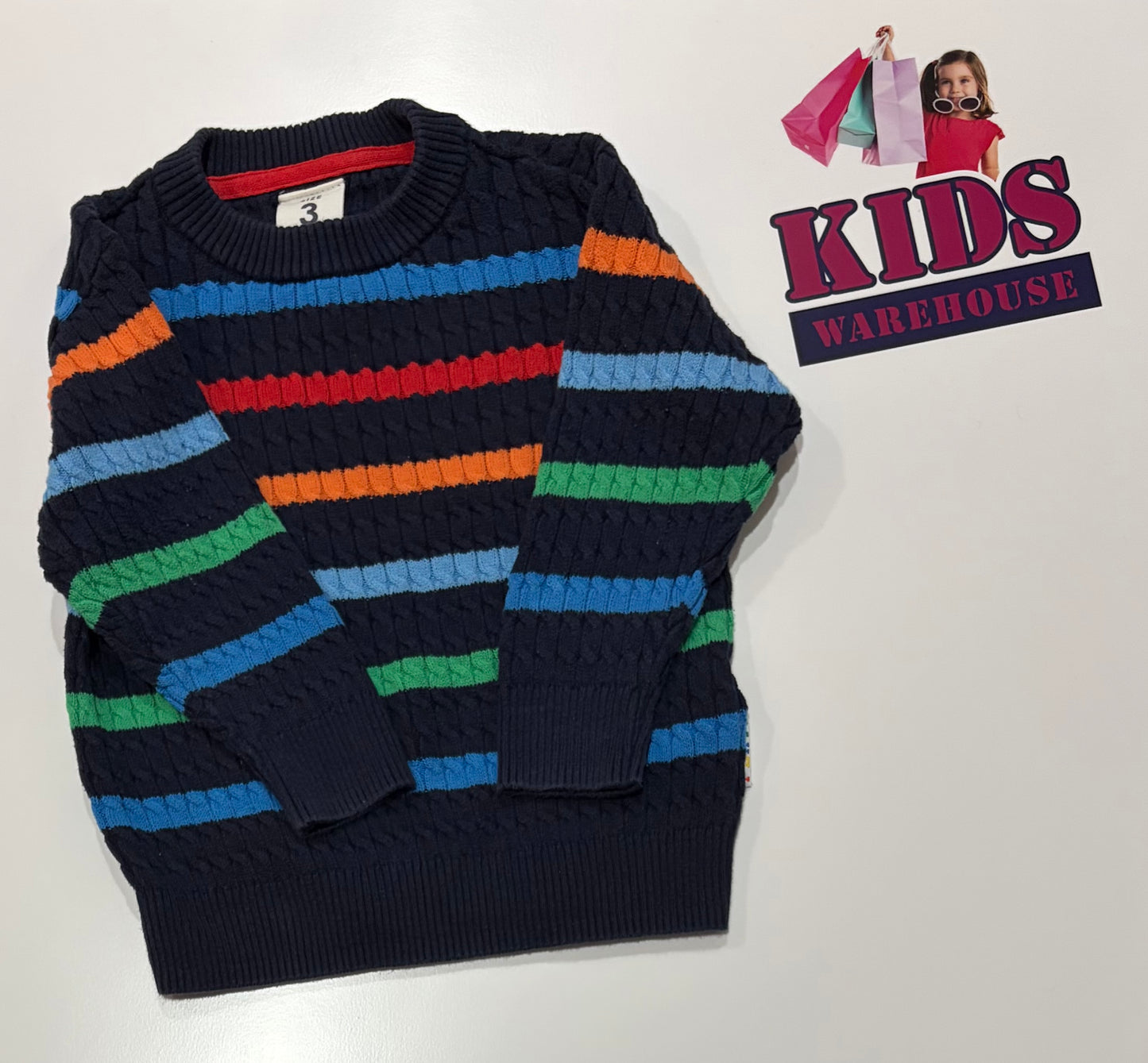 Milkshake Navy Blue, Green, Red, Orange Stripe Knit Sweater Size 3