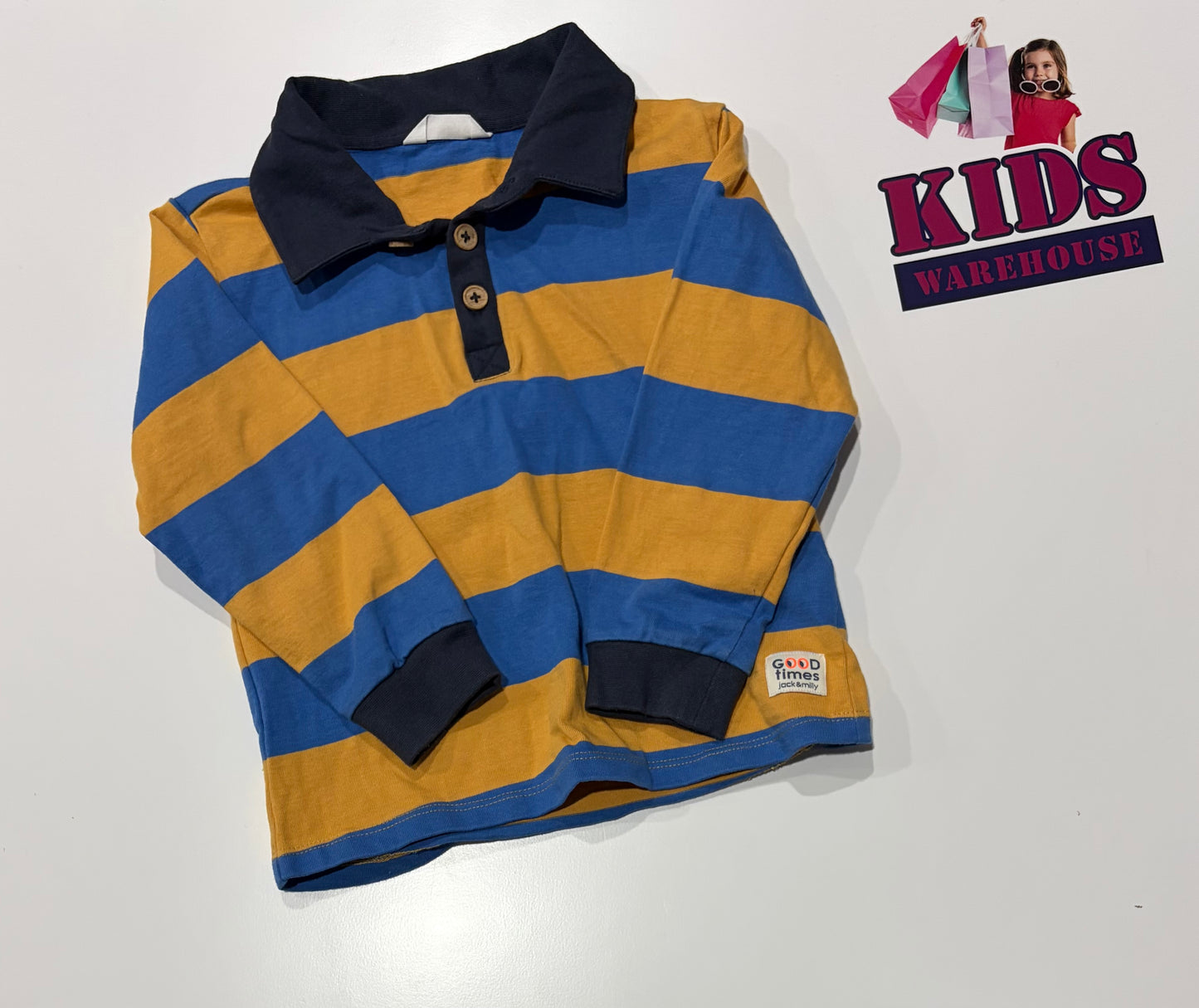 Jack & Milly Yellow, Blue Stripe Long Sleeve Top Size 3