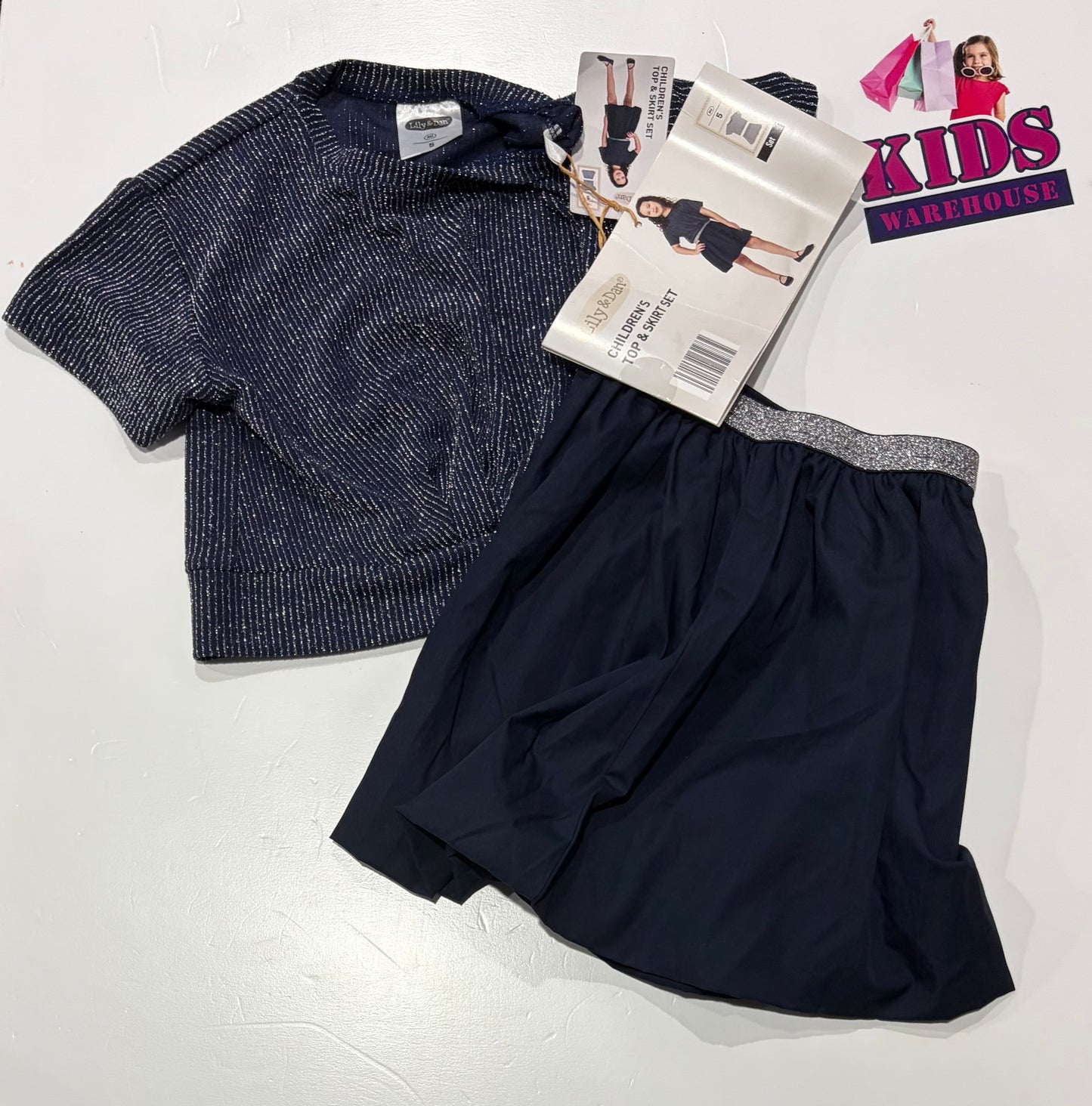 Not Used Lily & Dan Navy Blue, Shimmer Top & Skirt Set Size 5