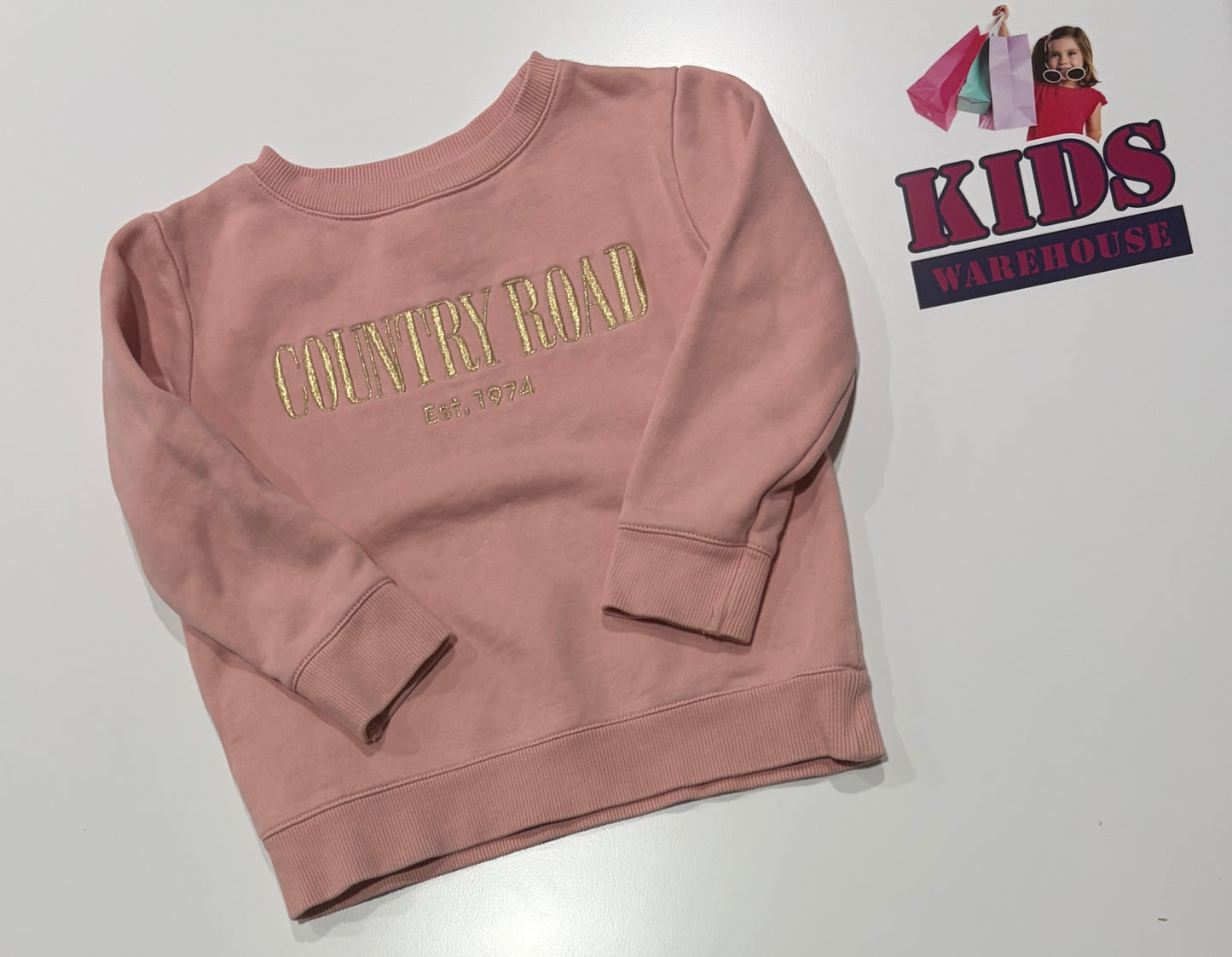 Country Road Pink, Golden Logo Print Sweater Size 3