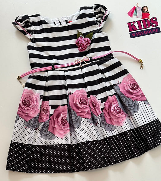 Tilay Black & White Stripe Floral Dress Size 3