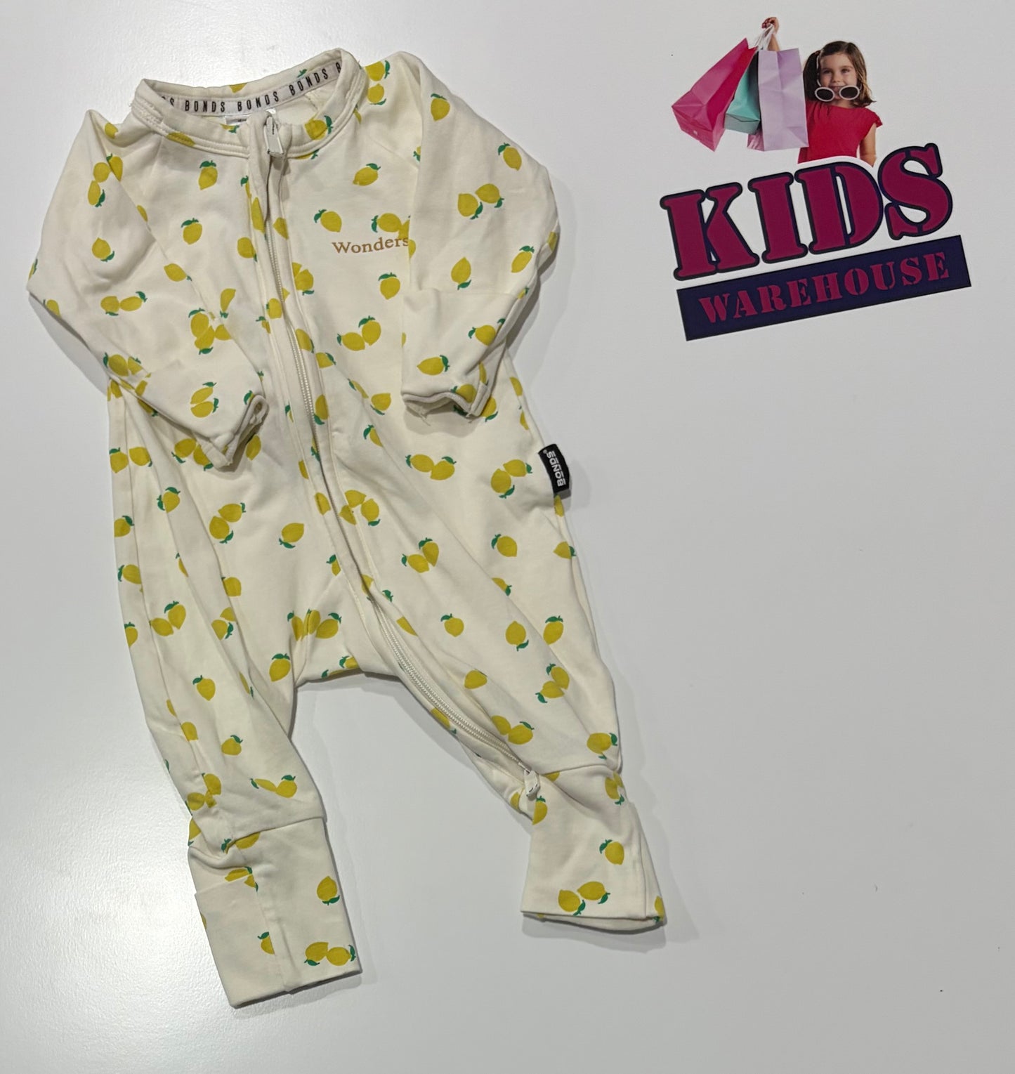 Bonds Wondersuit White, Lemon Print Jumpsuit Size 0000