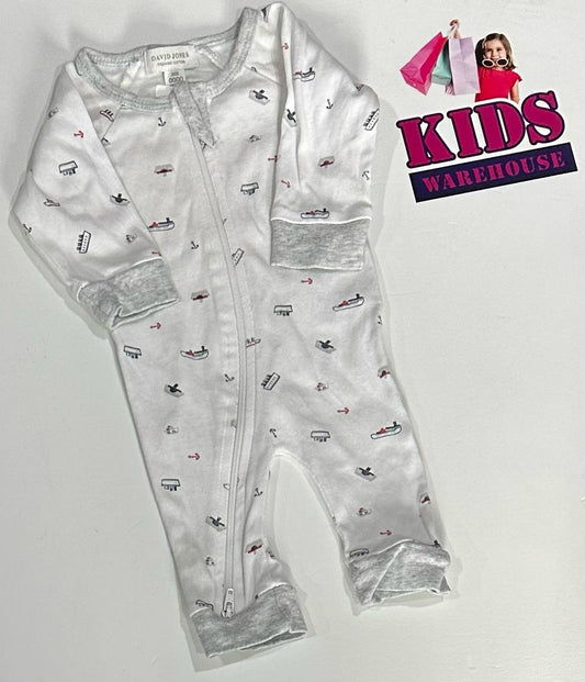 David Jones White Jumpsuit With Ship Pattern Size 0000
