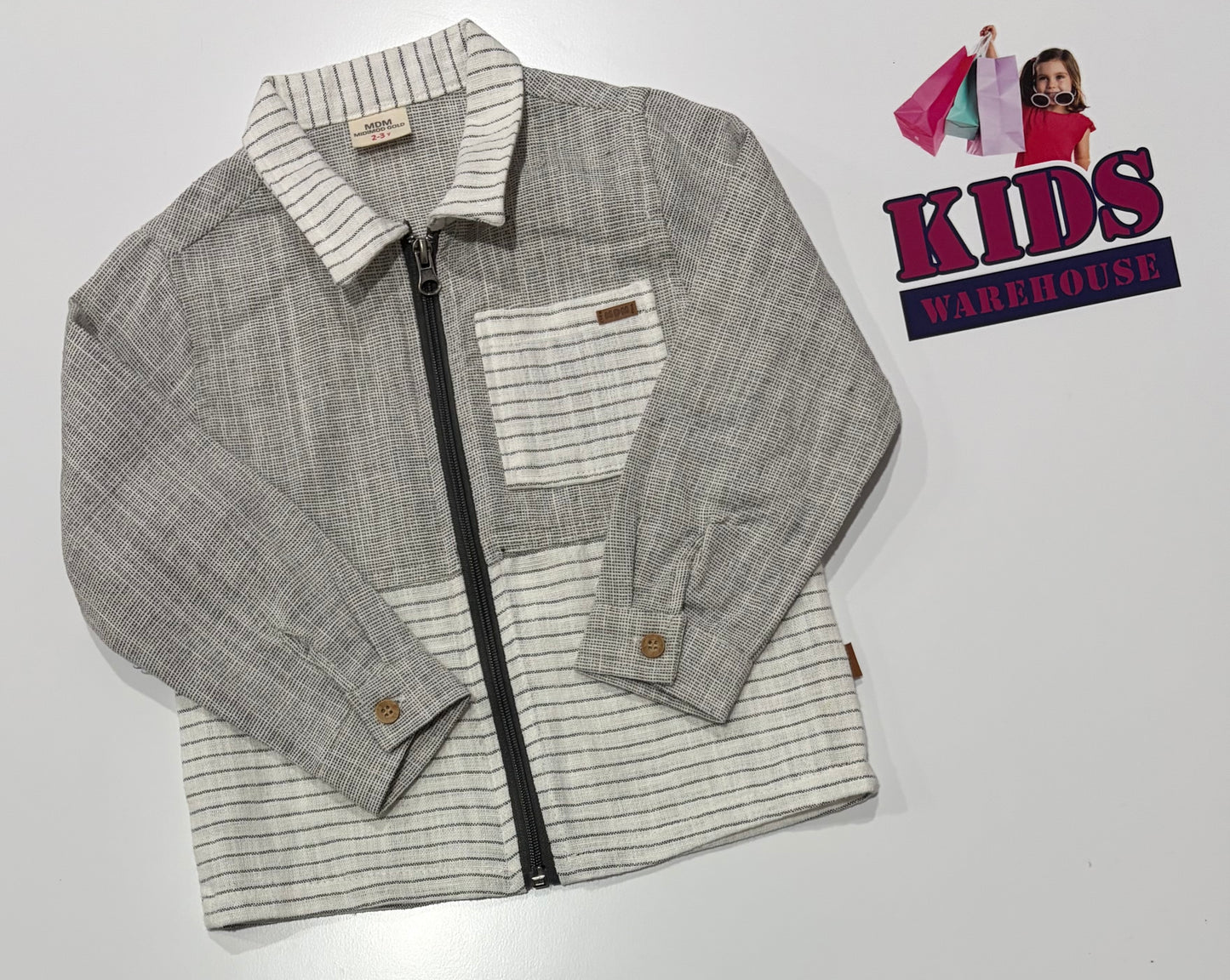 MDM Grey, White Stripe Long Sleeve Top Size 2