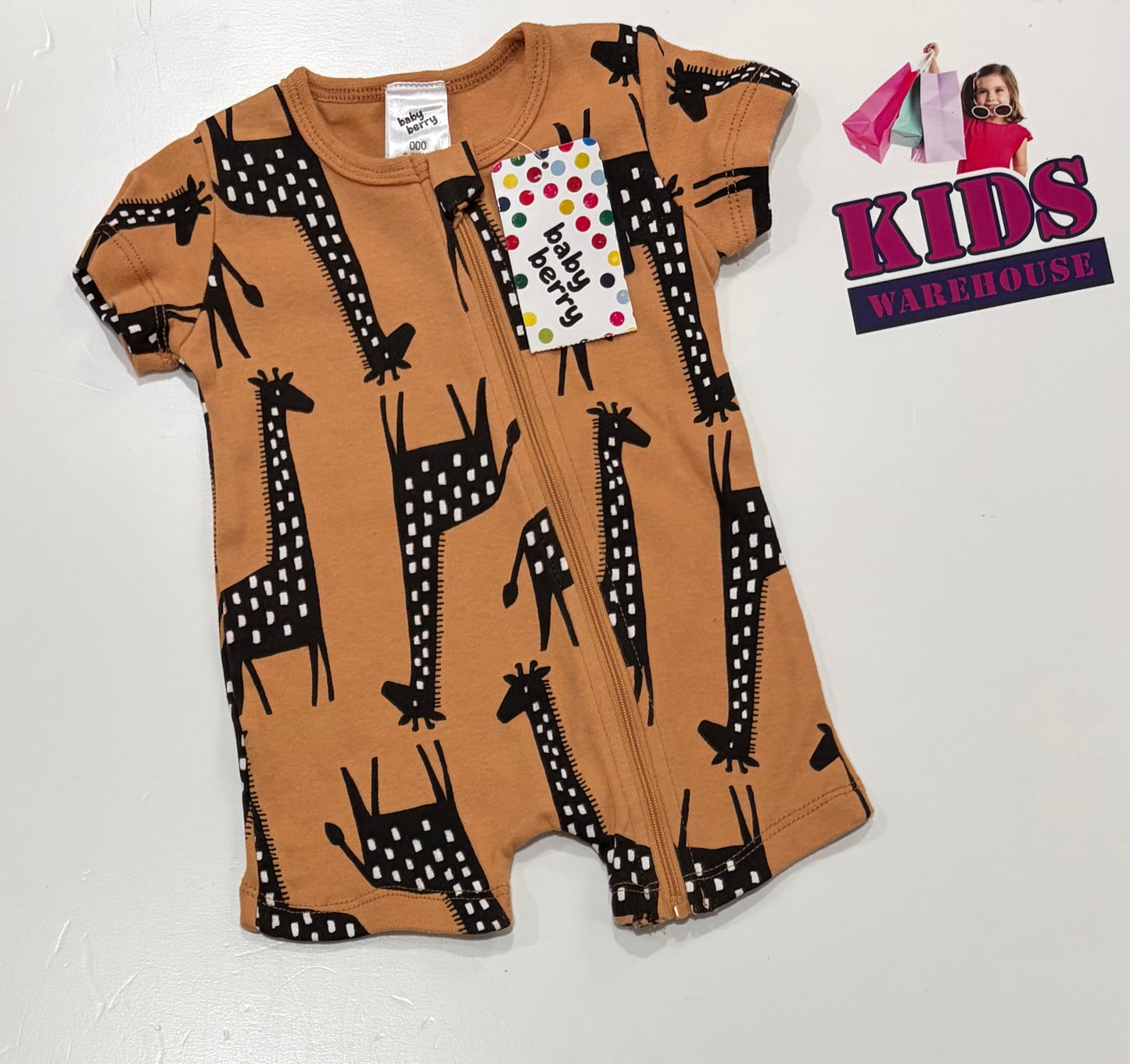 Not Used Baby Berry Orange, Black Giraffe Print Jumpsuit Size 000