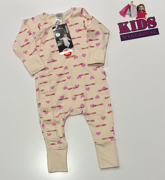 Not Used Cream, Pink Heart Print Cozysuit Size 00
