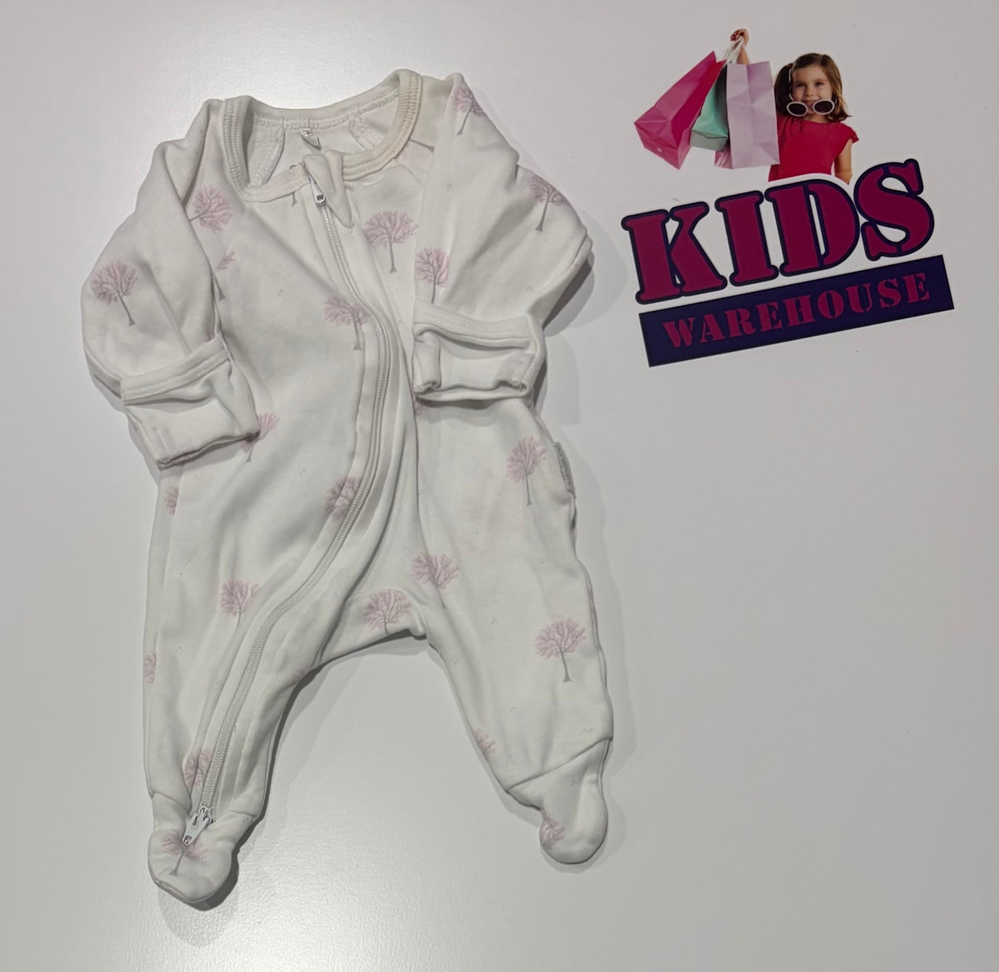 Purebaby White, Pink Tree Print Jumpsuit Size 00000