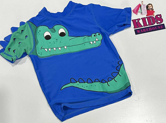 Wave Zone Blue Swim Top With Green Crocodile Print Size 2