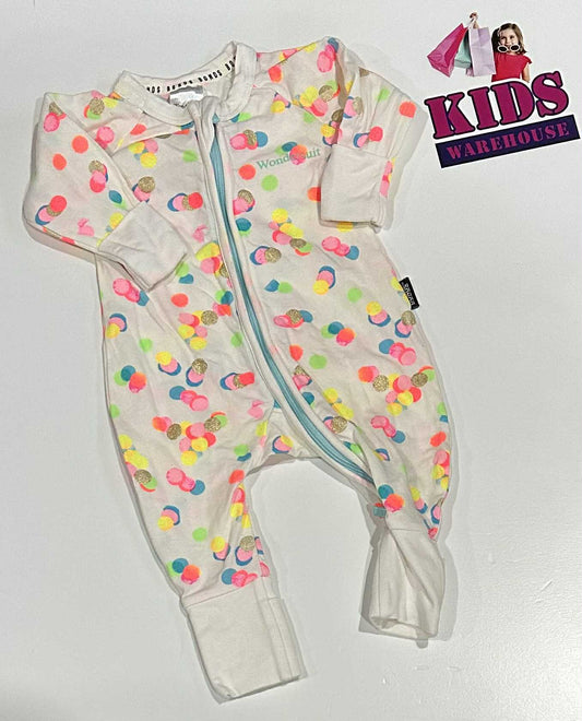 Bonds White Jumpsuit With Multi Coloured Dot Pattern Size 0000