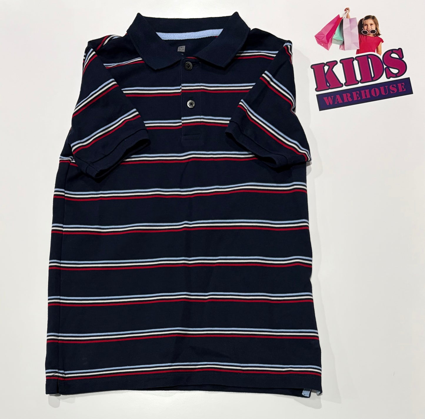 UNI QLD Black, Blue, Red, White Stripe Print Top Size 9