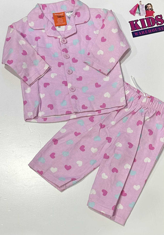 Sleepwear Pink 2 Piece PJ Set With Heart Pattern Size 0