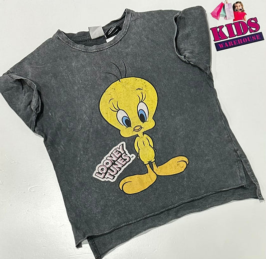Zara Looney Tunes Grey Top With Yellow Bird Print Size 6