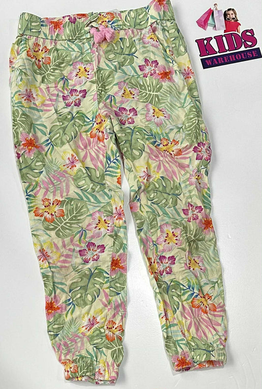H&M Green & Pink Pants With Flower Pattern Size 6