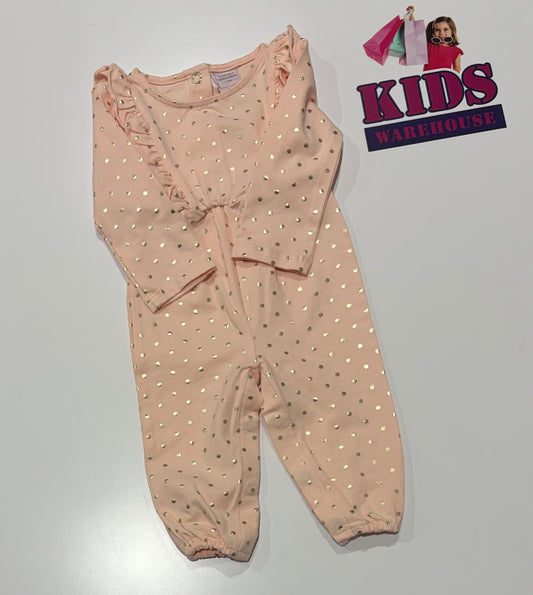 Catherine Malandrino Pink, Gold Polka Dot Jumpsuit Size 00