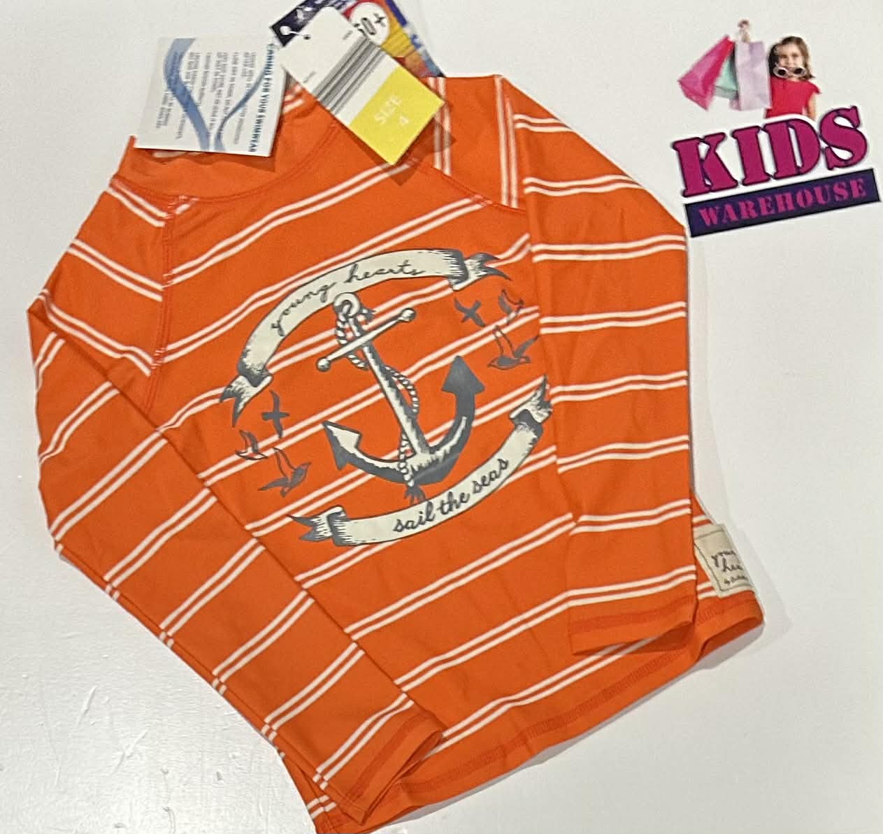 New Young Hearts Orange Swim Top With Anchor Print Size 4