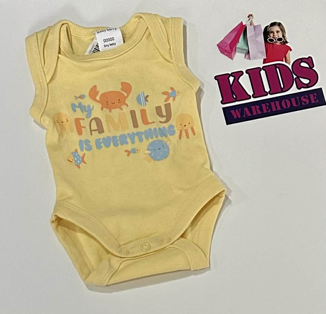 Baby Berry Yellow Bodysuit With “My Family Is Everything” Print Size 00000