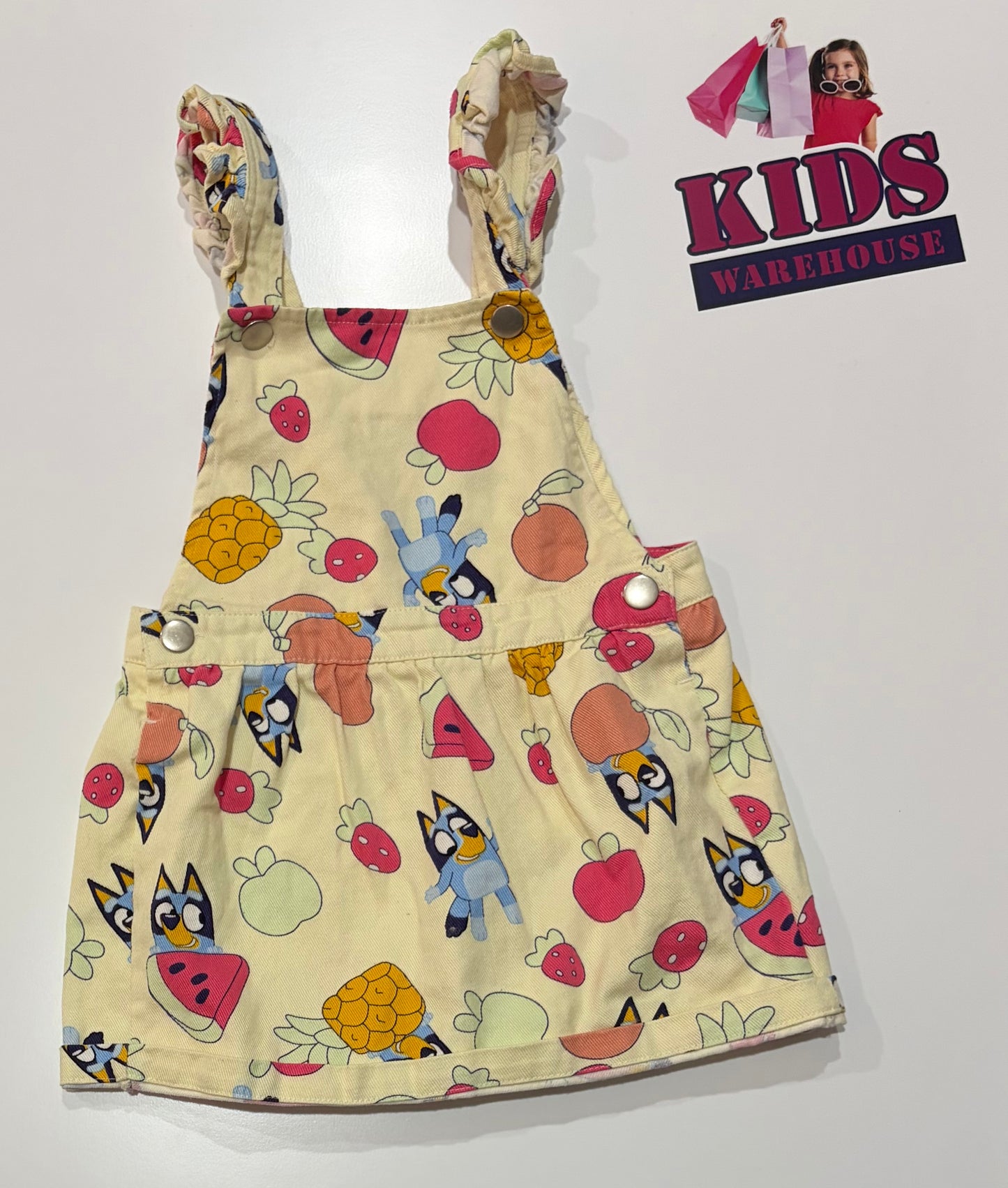 Bluey Cream, Fruits & Character Print Dress Size 5