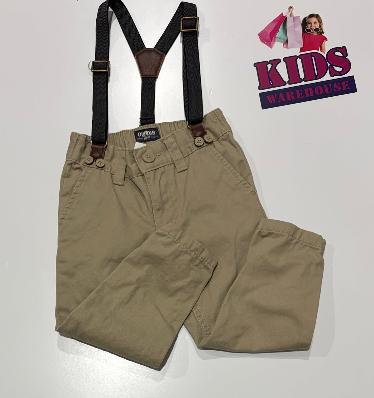 Osh Kosh Brown Pants With Suspenders Size 3