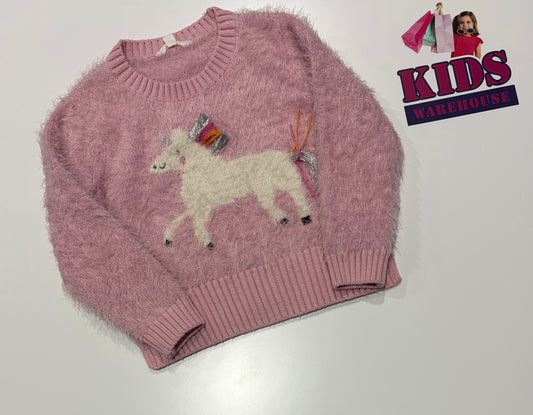 Milkshake Pink, Unicorn Print Soft Fluffy Sweater Size 4