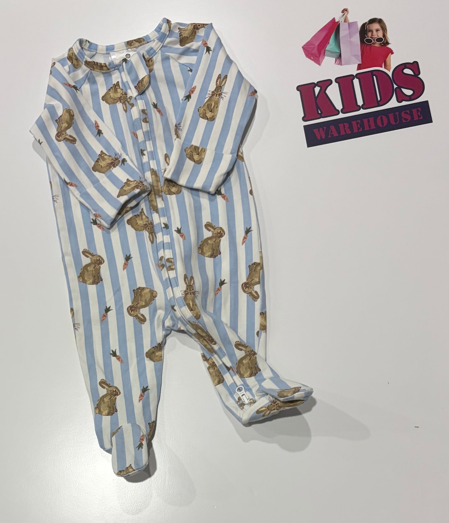 Blue, White Stripe Bunny Print Jumpsuit Size 000