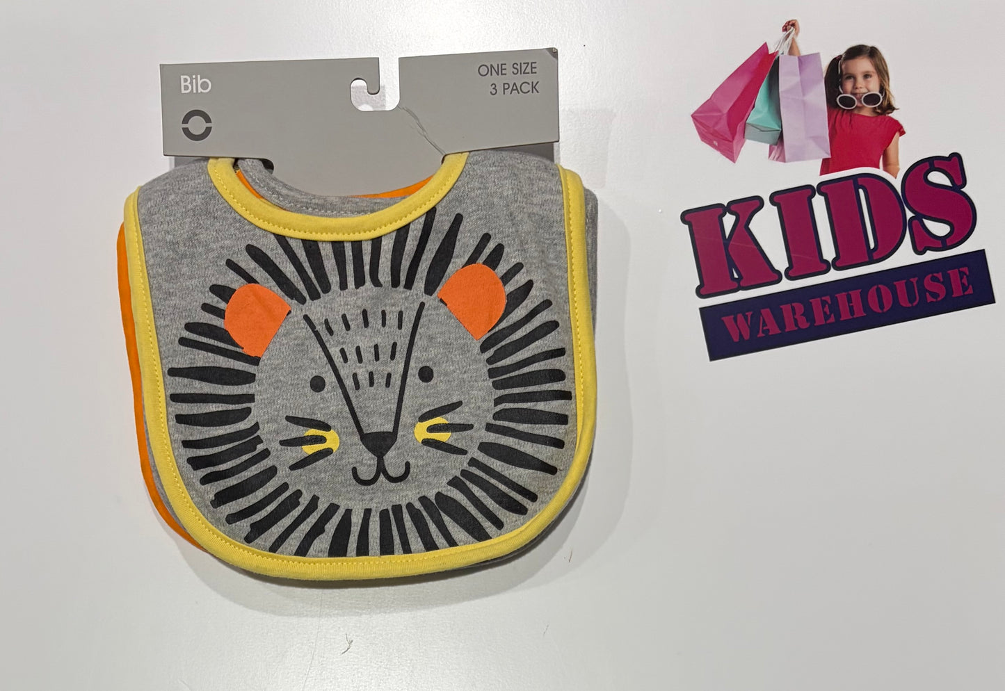 Not Used Bib Grey, Lion Print Bibs 3 Pack
